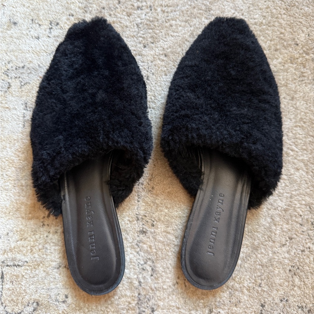 Jenni Kayne Black Fleece Pointed Mule Slippers